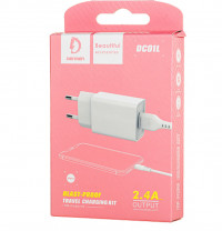 DENMEN СЗУ + USB кабель 8-pin lightning DC01V 1 порт USB, длина: 1 метр, 2.4A (белый) 7412
