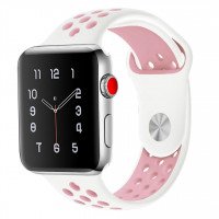 Ремешок силиконовый для Apple Watch 42mm / 44mm / 45mm спортивный Nike (бело-розовый) 1231