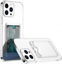Чехол для iPhone 14 PRO MAX силиконовый усиленный с защитой для камеры и картхолдером (прозрачный) 7477
