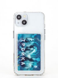 Чехол для iPhone 14 силиконовый усиленный с защитой для камеры и картхолдером (прозрачный) 7484