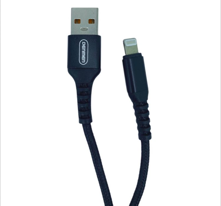 DENMEN USB кабель 8-pin lightning D02L 2.4A, 1 метр (чёрный) 8089