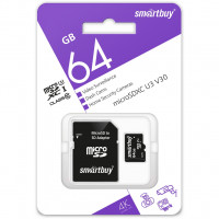SmartBuy Флэш карта microSDXC ADVANCED 64Gb ADP U3 V30 Class10 для 4K (1148)