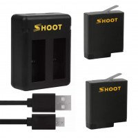 (КОМПЛЕКТ 2шт АКБ + 1шт зарядка) SHOOT Аккумулятор для GoPro Hero 5/6/7/8 (Код МС: 00461) + SHOOT Зарядка 2х акб GoPro Hero 5/6/7/8 (Код МС: 02351)