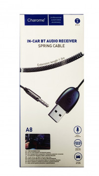 Charome Аудио Ресивер Bluetooth A8 USB / AUX витой 1,5м со встроенным микрофоном (чёрный) 4293