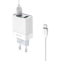BOROFONE СЗУ + USB кабель micro, BA39A, 2 порта USB, длина: 1 метр, 3A 18W QC3.0 (белый) 3309