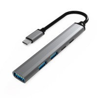 BRONKA Хаб Type-C 5в1 (HDMI x1 / 3.5mm x1 / USB x2 / PD x1) модель U5 серый космос (Г90-56418)