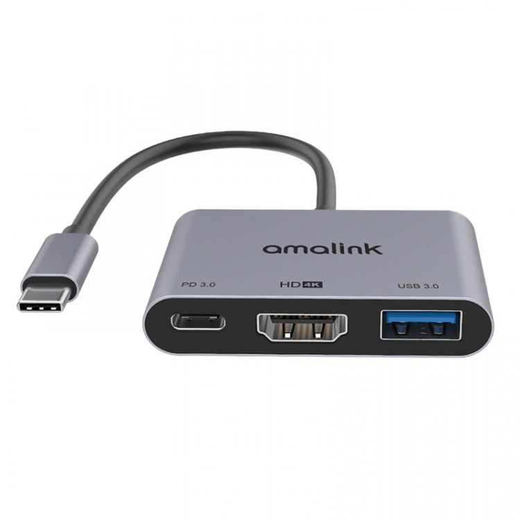 AMALINK Хаб Type-C 3в1 (PD 3.0 x1 / HDMI x1 / USB 3.0 x1) модель AL-9175D серый космос (Г90-53103)