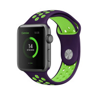 Ремешок силиконовый для Apple Watch 42mm / 44mm / 45mm спортивный Nike (фиолетово-зелёный) 1231
