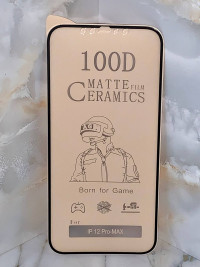 Стекло Ceramics 5D матовое для iPhone 12 Pro Max (чёрный) B+ (9696)