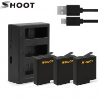 SHOOT Набор ЗУ + 3шт АКБ сменные аккумуляторы на GoPro Hero 5 / 6 / 7 / 8 (модель XTGP374B) 5798