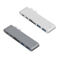 BRONKA Хаб Type-C 6в1 (PD x1 / USB-C x1 / TF-CD Card x2 / USB 3.0 x2) серебро (Г90-53202)