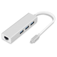 Кардридер/Хаб Type-C 4 порта (RJ45 интернет LAN) для MacBook (белый) 1088
