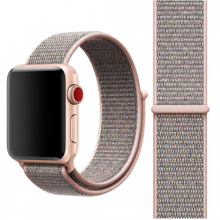 Ремешок Apple Watch 38mm / 40mm / 41mm нейлон на липучке (розовый песок) 5502