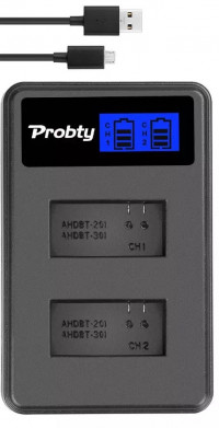 Probty ЗУ док-станция для 2х аккумуляторов на GoPro 3 / 3+ (LCD экран заряда) 112095