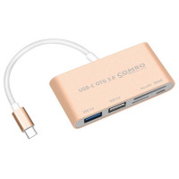 COMBO Хаб Type-C 5в1 (USB 3.0 x1 / USB 2.0 x1 / SD-TF Card x2 / PD x1) модель T-693 золото (Г90-56609)