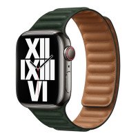 Ремешок Apple Watch 38mm / 40mm / 41mm шагрень NEW кожаный на магнитах (тёмно-зелёный) 7703