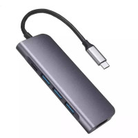 Хаб Type-C 5 портов MacBook выносной (HDMI+PD+3xUSB3.0+PD) серый космос (6081)
