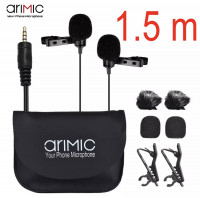 ARIMIC Двойной петличный микрофон AUX 3.5mm для камеры / телефона + аксессуары (длина 1.5м) (5072)