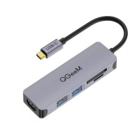 QGeeM Хаб Type-C 5в1 (HDMI x1 / USB 2.0 x1 / USB 3.0 x1 / TF-CD Card x2) серый космос (Г90-53370)