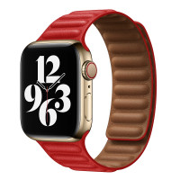 Ремешок Apple Watch 42mm / 44mm / 45mm / Ultra 49mm шагрень NEW кожаный на магнитах (красный) 7704