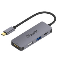 QGeeM Хаб Type-C 4в1 (PD 100W x1 / USB 3.0 x2 / HDMI x1) модель UH04-1 серый космос (Г90-53387)