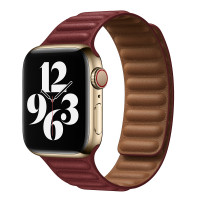 Ремешок Apple Watch 42mm / 44mm / 45mm / Ultra 49mm шагрень NEW кожаный на магнитах (бордо) 7704