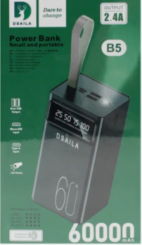 DSAILA Внешний аккумулятор Power Bank B5 60000mAh с дисплеем и с фонариком (чёрный) 8069