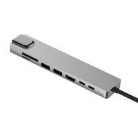BRONKA Хаб Type-C 8в1 (RJ45 x1 / TF-CD Card x2 / USB 3.0 x2 / HDMI x1 / USB-C x1 / PD x1) серый космос (Г90-53394)