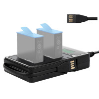 ЗУ док-станция для зарядки 2х аккумуляторов на GoPro Hero 9 (LCD экран + встроенный USB) 1049B