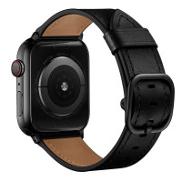 Ремешок Apple Watch 42mm / 44mm / 45mm / Ultra 49mm кожаный на пряжке (чёрный) 8467