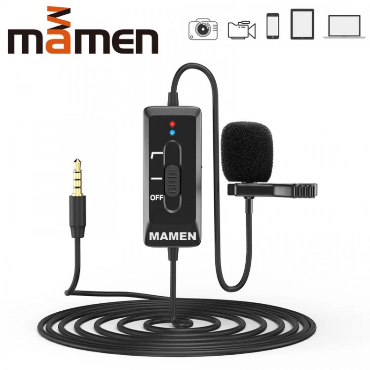 MAMEN Петличный микрофон KM-D2 AUX 3.5mm для камер / телефона (8м) 9865