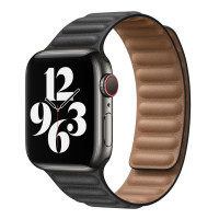 Ремешок Apple Watch 42mm / 44mm / 45mm / Ultra 49mm шагрень NEW кожаный на магнитах (чёрный) 7704