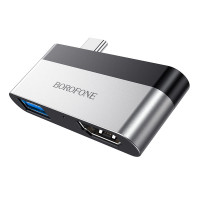 BOROFONE Хаб Type-C 2в1 DH2 (HDMI х1 / USB 3.0 х1) серебро (7853)