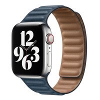Ремешок Apple Watch 42mm / 44mm / 45mm / Ultra 49mm шагрень NEW кожаный на магнитах (тёмно-синий) 7704