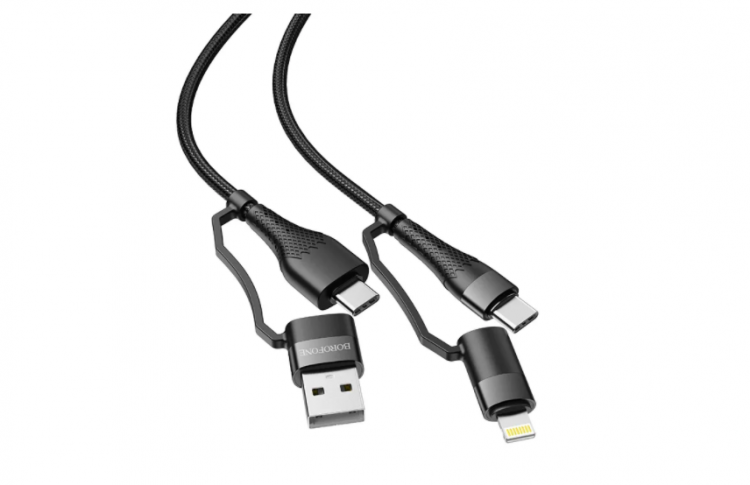 BOROFONE USB кабель 4в1 BU28 Type-C, lightning, micro, USB 60W, 1.2 метра (чёрный) 7905