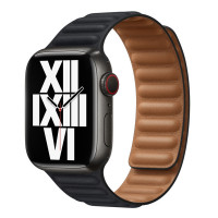 Ремешок Apple Watch 42mm / 44mm / 45mm / Ultra 49mm шагрень NEW кожаный на магнитах (иссине чёрный) 7704