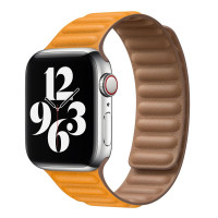Ремешок Apple Watch 42mm / 44mm / 45mm / Ultra 49mm шагрень NEW кожаный на магнитах (горчичный) 7704