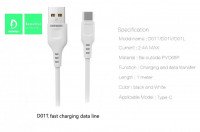 DENMEN USB кабель Type-C D01T 2.4A, длина 1 метр (белый) 8101
