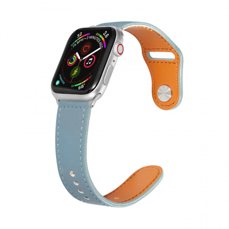 Ремешок Apple Watch 42mm / 44mm / 45mm / Ultra 49mm кожаный pin-and-tuck (голубой) 1545