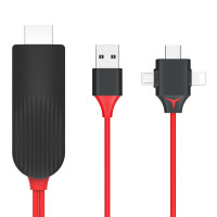 HDMI USB кабель lightning 8-pin / micro / Type-C с питанием длина 2 метра (красный) 5725