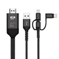 HDMI USB кабель lightning 8-pin / micro / Type-C с питанием нейлоновый длина 2 метра (чёрный) 5765