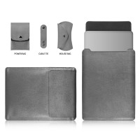 БРОНЬКА Чехол-конверт для MacBook Pro / Air 13" PU кожа + кейс для мыши / зарядки / кабеля (тёмно-серый) 7027
