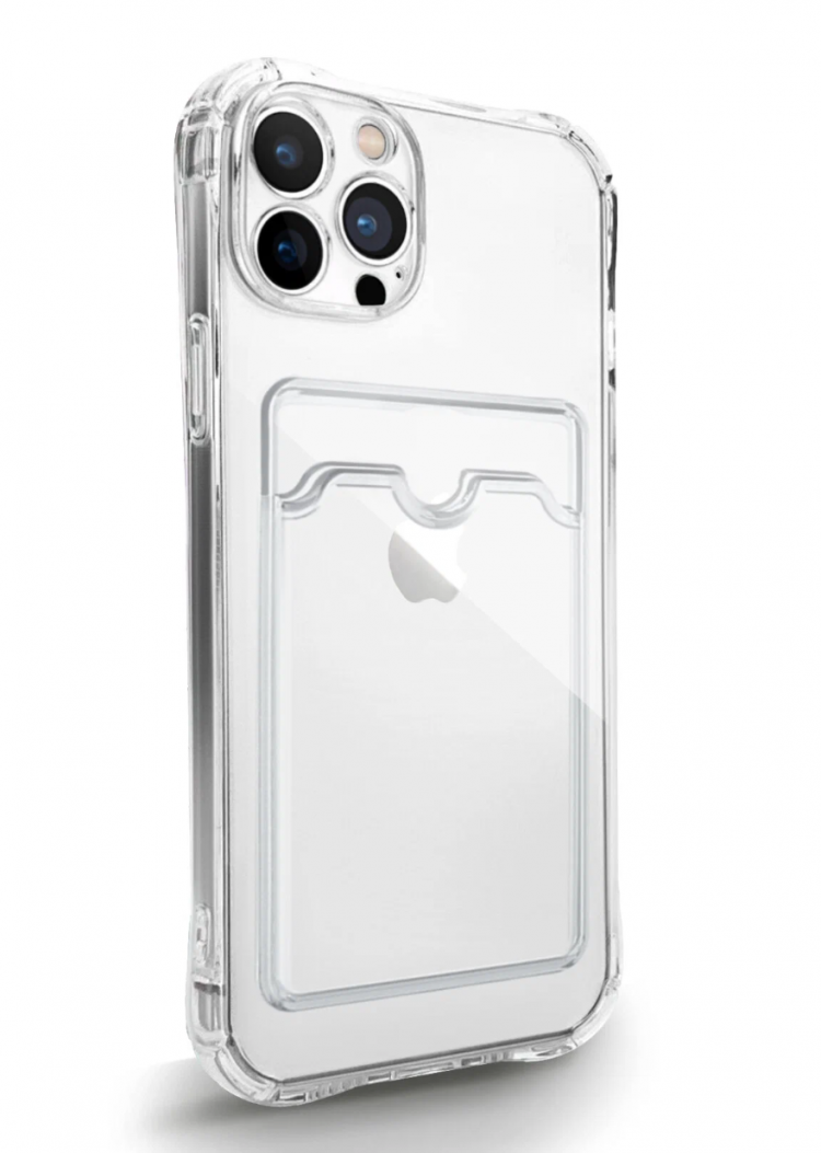 Чехол для iPhone 13 Pro Max силиконовый усиленный с защитой для камеры и картхолдером (прозрачный) 3639