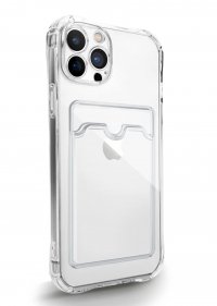 Чехол для iPhone 13 Pro Max силиконовый усиленный с защитой для камеры и картхолдером (прозрачный) 3639