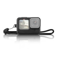 PULUZ Чехол силиконовый для GoPro 9 (цвет чёрный) + шнурок + защита линзы (PU518B)