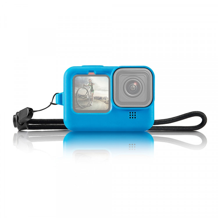PULUZ Чехол силиконовый для GoPro 9 (цвет синий) + шнурок + защита линзы (PU518L)