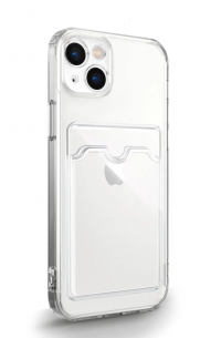 Чехол для iPhone 13 силиконовый усиленный с защитой для камеры и картхолдером (прозрачный) 3644