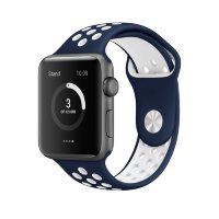 Ремешок силиконовый для Apple Watch 42mm / 44mm / 45mm спортивный Nike (сине-белый) 1231