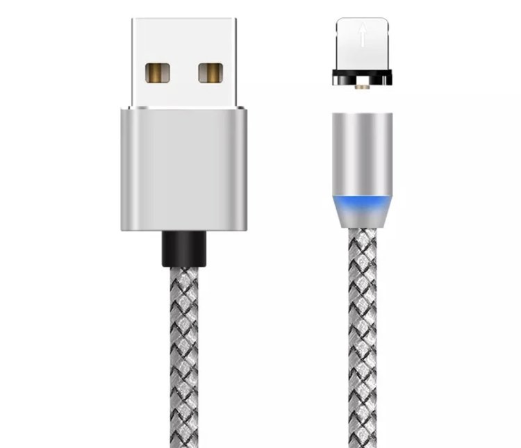 USB кабель магнитный 8-pin нейлоновый X-Cable (серебро) 8201