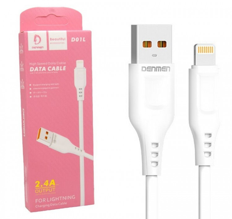DENMEN USB кабель 8-pin lightning D01L 2.4A, 1 метр (белый) 7074